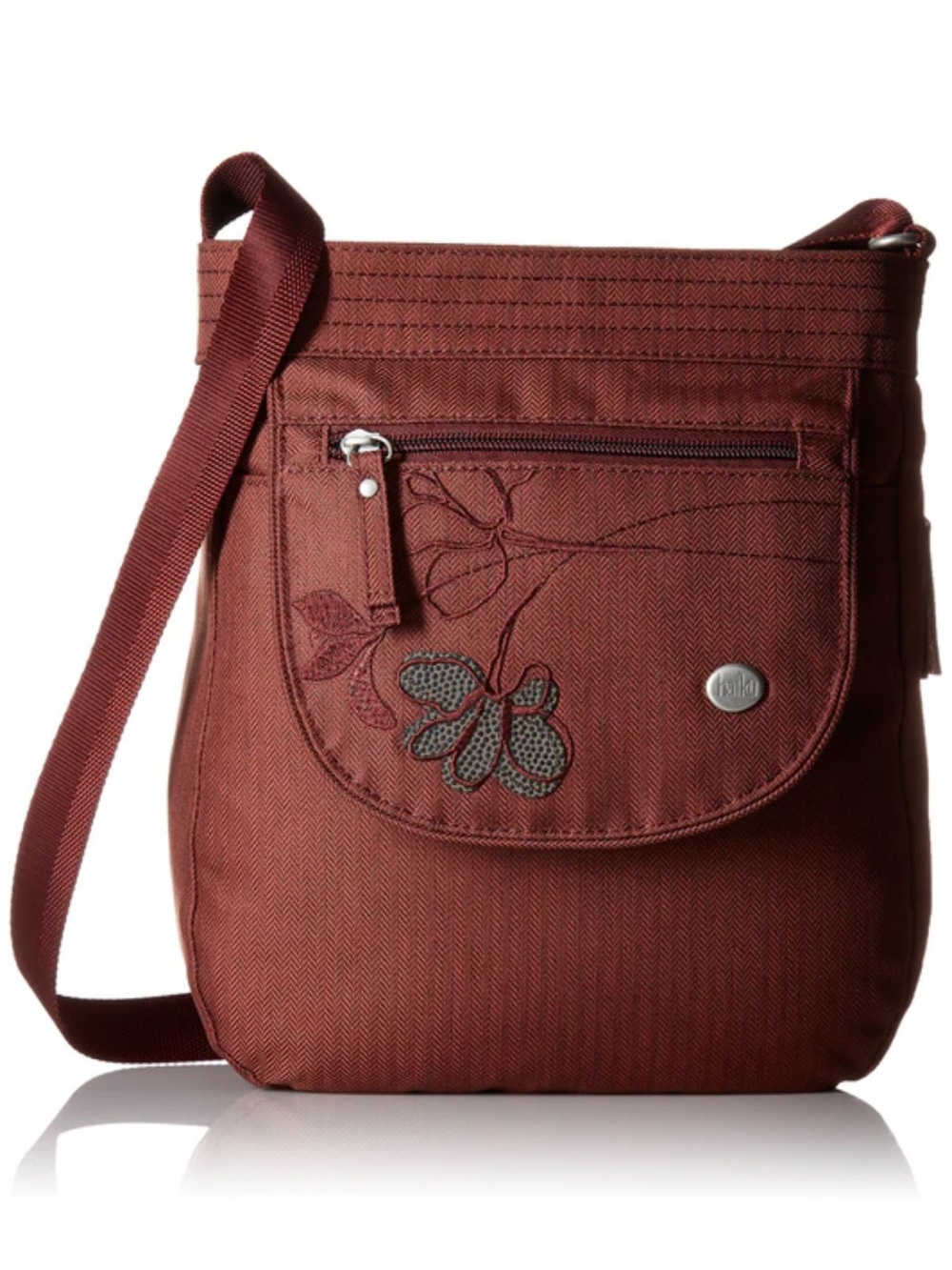 Haiku Jaunt RFID Travel Crossbody Handbag Burgundy Red Floral
